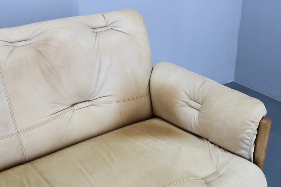 Image 1 of Eiken Scandinavische 3-zitsbank uit 1960 met lederen bekleding
