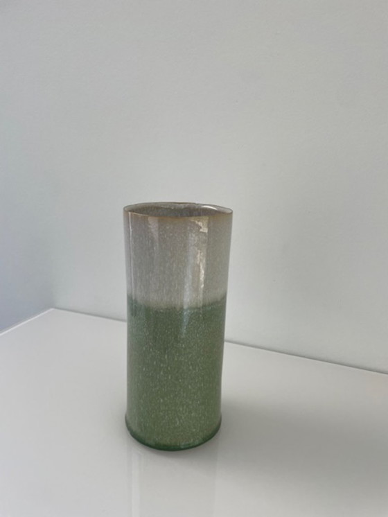 Image 1 of Vaso in ceramica fatto a mano nei colori grigio e verde mare