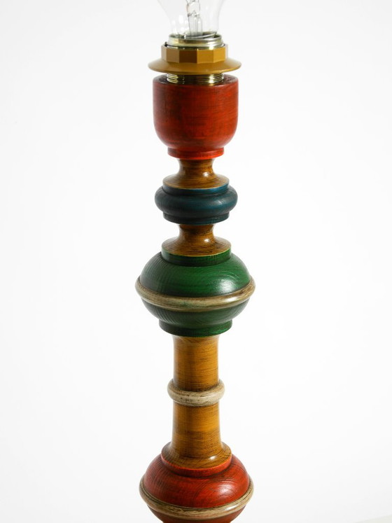 Beautiful, Large 1980s Table Lamp Made of Colorful Stained Pine Wood (photo 8 of 16)