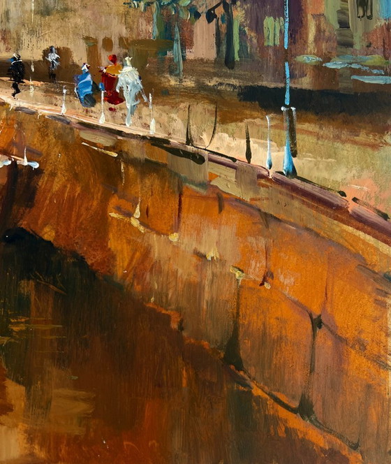 Image 1 of Original Oil Painting Evening City Landscape Venice romantic sunset