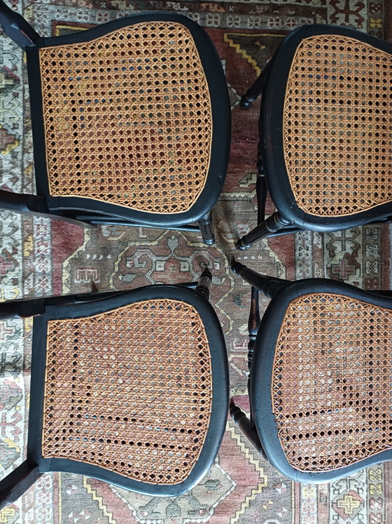 Image 1 of Série de 4 chaises basses de nourrice de style Napoléon III – Cannage d'origine parfait