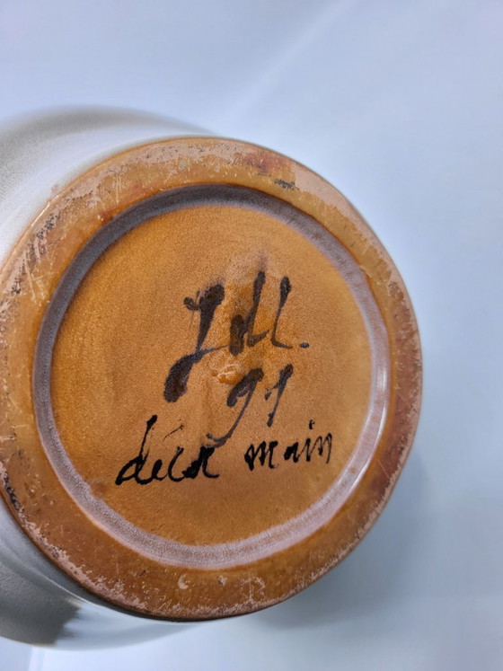 Image 1 of Jean de Lespinasse vaas/werper, met de hand versierd keramiek, Frankrijk, vintage