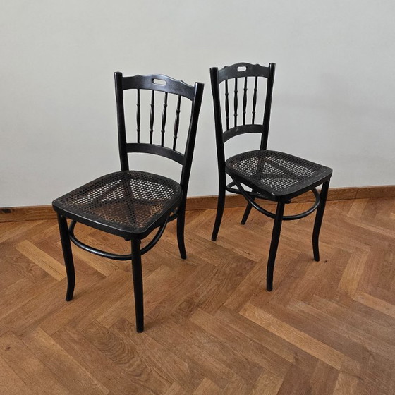 Image 1 of Set di 2 sedie da bistrot antiche in stile Thonet – in vimini intrecciato a mano!