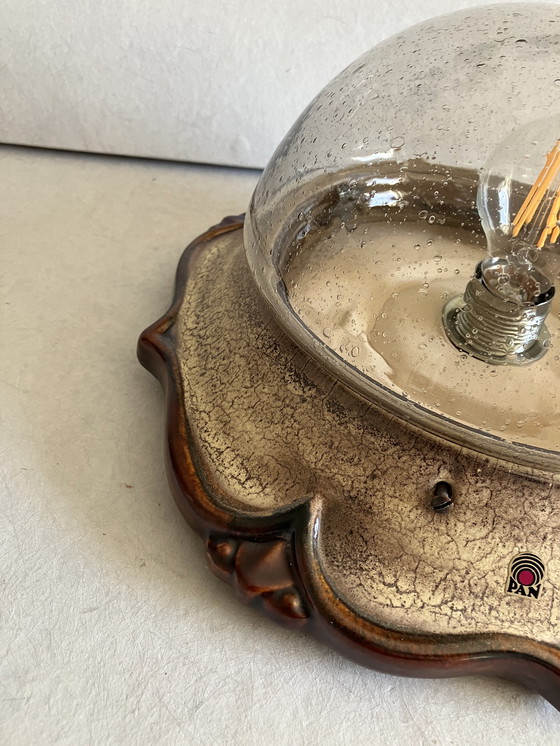 Image 1 of Pan Leuchten Vintage Fatlava Wandlamp Keramiek en Bubbelglas