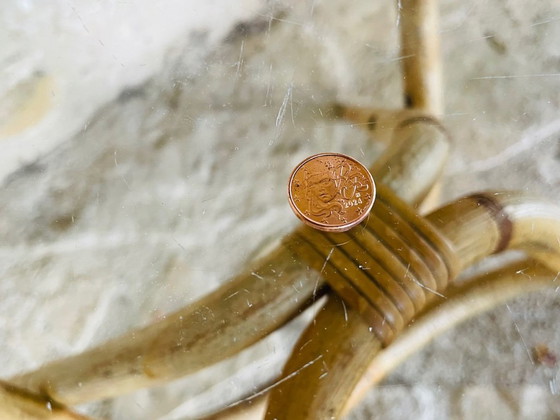 Image 1 of Tavolino vintage in rattan e bambù con piano in vetro, anni '60