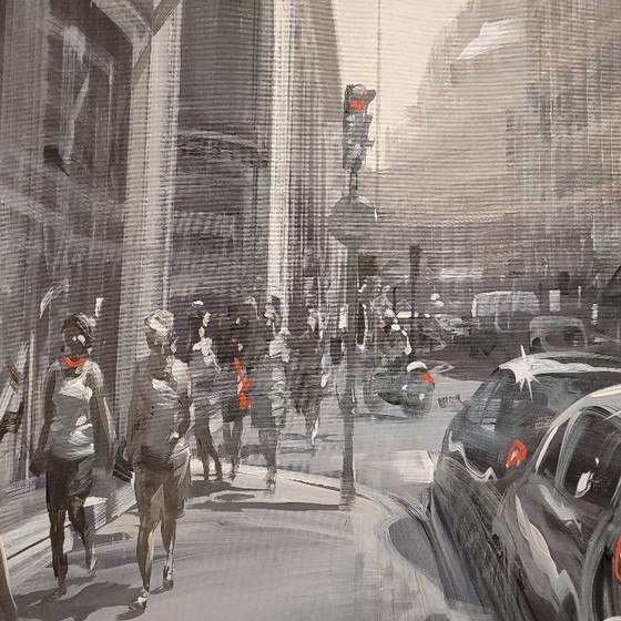 Image 1 of Acryl op doek “Faubourg Saint-Honoré, Parijs” Kerdalo, hedendaags, jaren 2000 - Frankrijk
