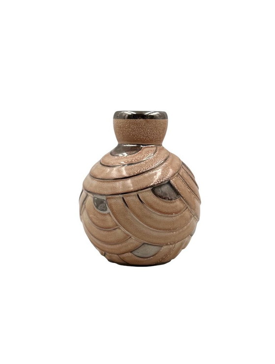 Image 1 of Art Deco pink & silver ceramic vase, Italy 1930s