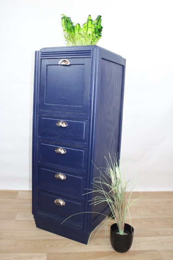 Image 1 of Art Deco middernachtblauwe ladekast, jaren 50 Frankrijk