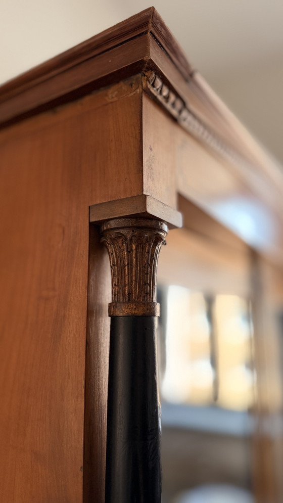 Biedermeier Display Cabinet/Bookcase – Ebonized Columns – 19th Century – Wood, Glass (photo 9 of 10)