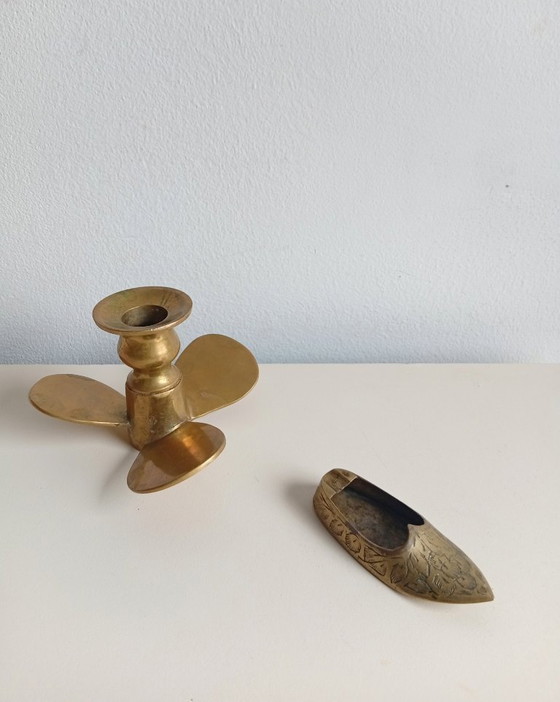 Image 1 of Vintage shoe-shaped ashtray, brass, India, Mid Century, free shipping