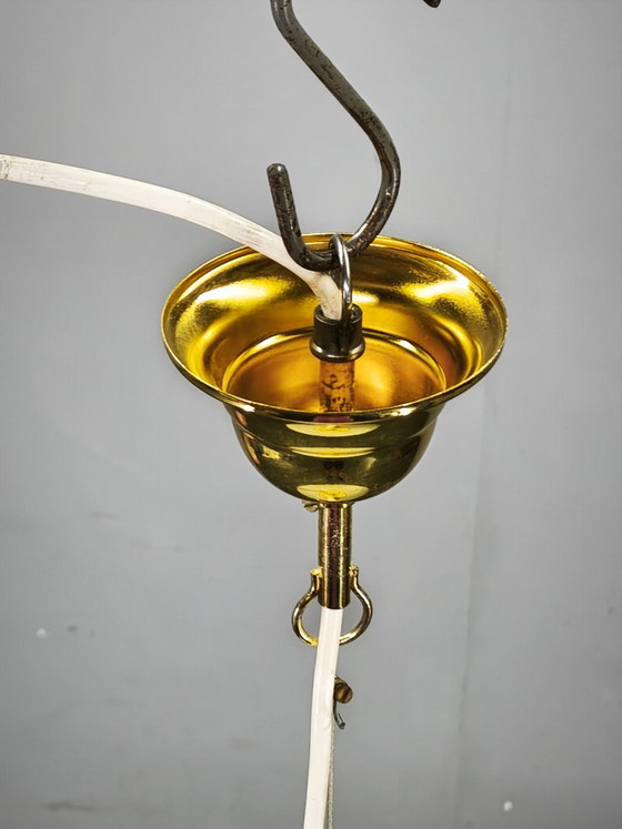 Lampada a Sospensione Italiana Vetro di Murano Ottone Globo Spirale Space Age Anni '70 – Lampadari, Brass (photo 3 of 11)