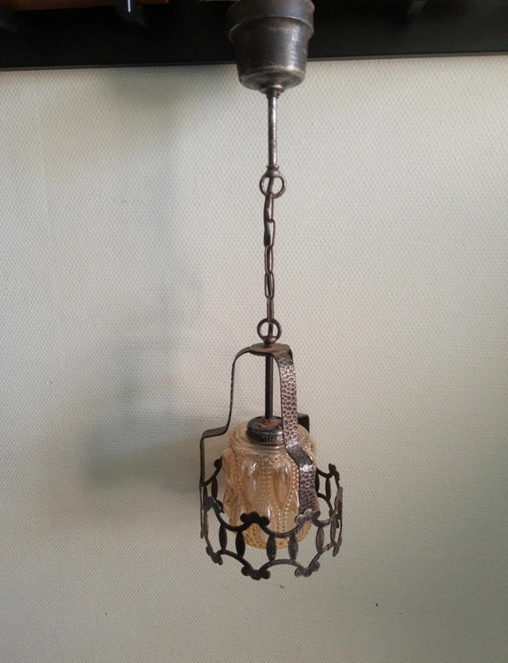 Image 1 of Amberkleurige Art-Deco Art-Nouveau Amsterdamse School pagode stijl hanglamp