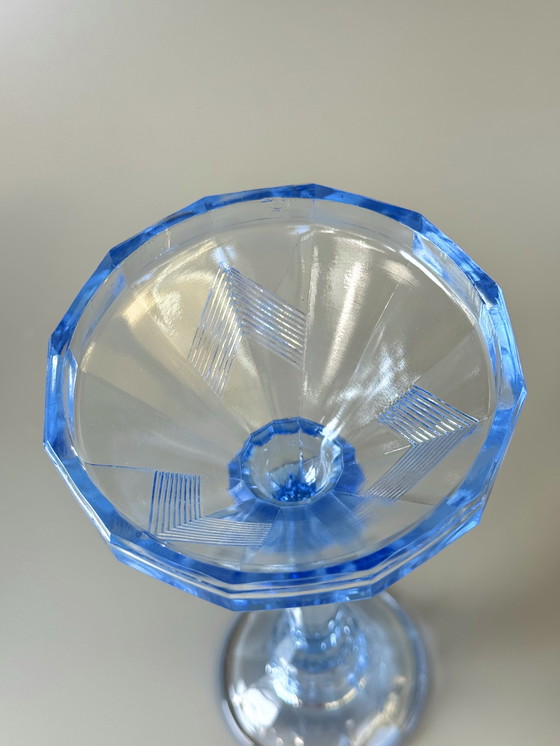 Image 1 of Ankerglas Bernsdorf - Bougeoir Leuchter Nr. 137 (2) - Verre, Verre bleu glacier - Art Déco
