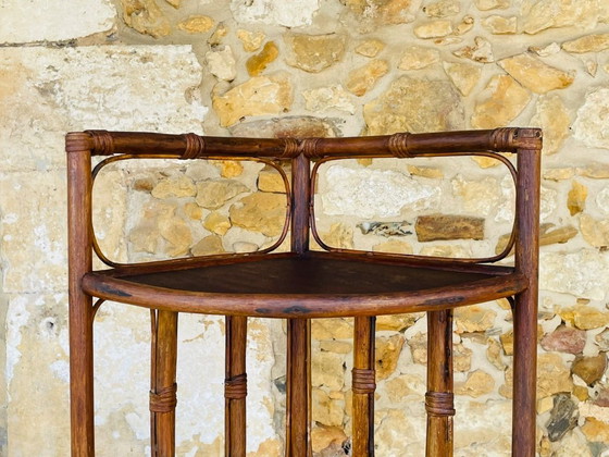 Image 1 of Mid-Century Bamboo & Rattan 3-Tier Corner Shelf, 1960s