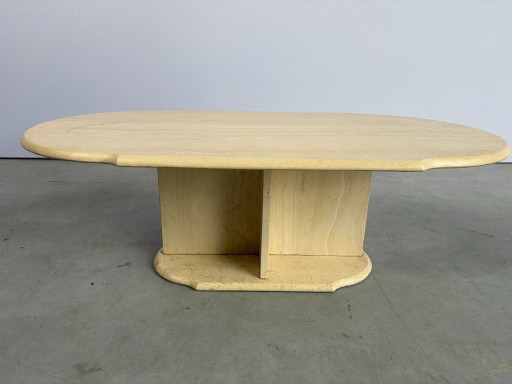 Table basse ovale vintage en travertin, années 1980