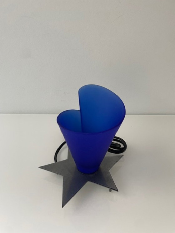 Image 1 of Vintage Zicoli design lamp sapphire blue glass stainless steel