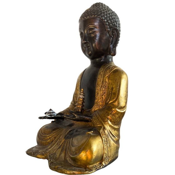 Lote 189 – Buda Amitabha de bronce con estupa original y cristal – Nepal Himalaya – Esculturas, Bronze (photo 2 of 11)