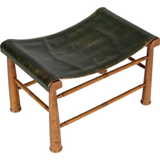 Tabouret vintage en cuir et acajou modèle 972 par Josef Frank, 1941