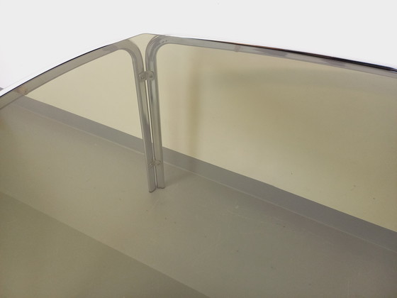 Image 1 of Incurved Rectangular Dining Table in Smoked Glass and Chrome Metal 70's Space Age Style