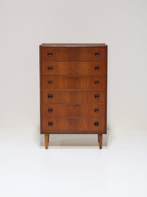 Hoge ladekast teak vintage Deens 1960s