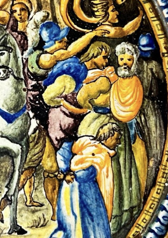 Image 1 of Grande assiette en porcelaine de Cantagalli, Italie, 19e siècle. Plat en majolique, style Urbino, peint à la main.