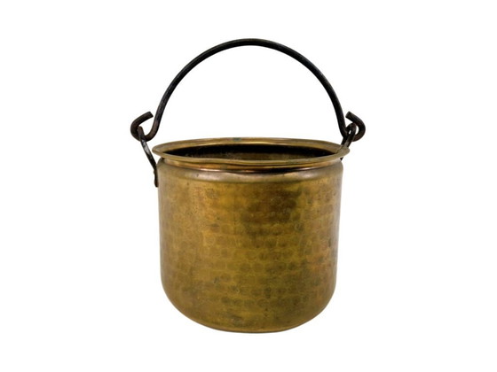Image 1 of Vintage Brass Bucket / Coal Scuttle / Planter – Hammered Finish
