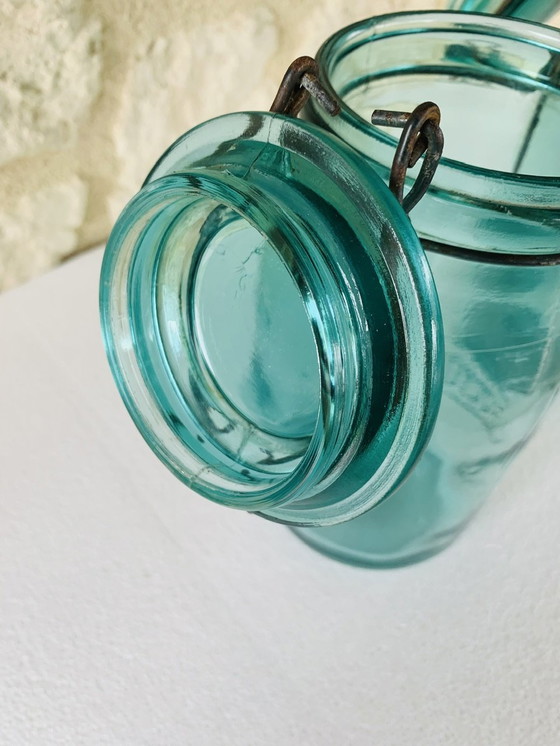 Image 1 of Pots en verre turquoise de Solidex, 1940s, ensemble de deux.