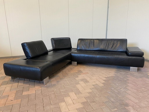 Canapé d'angle en cuir véritable Design Montel