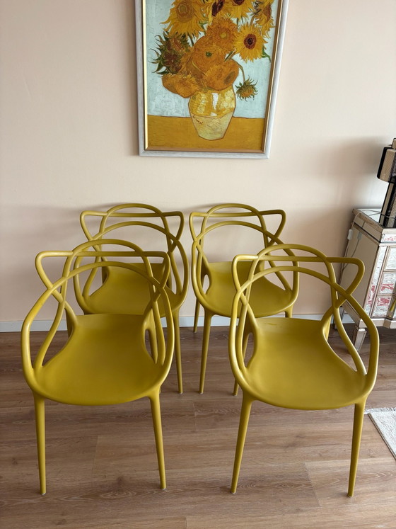 4 Kartell design chairs ocher yellow, Dining chairs, Plastic (photo 10 of 10)