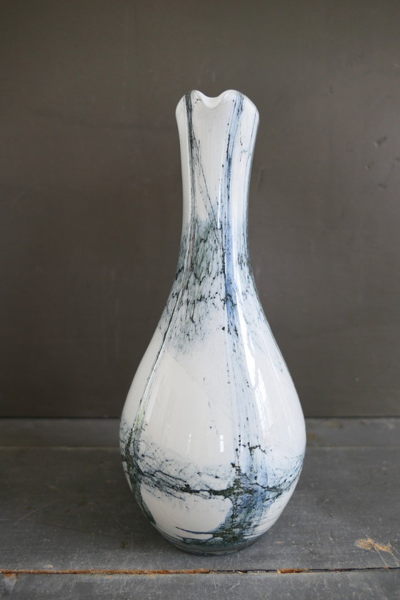 Image 1 of Vintage Glazen Vaas Wit Grijs