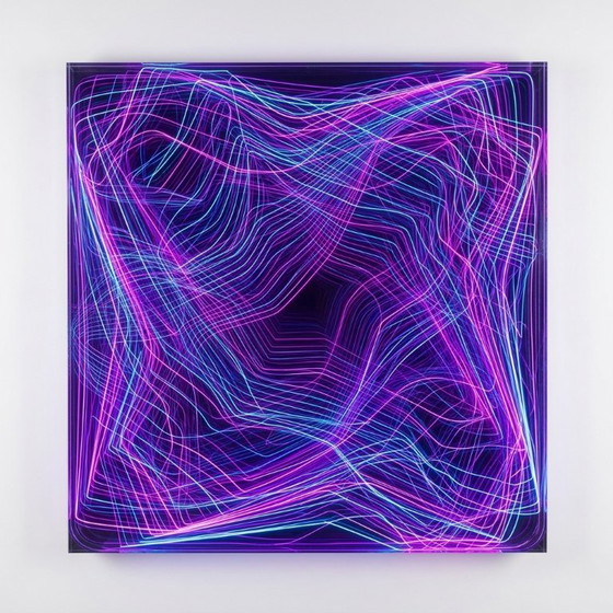 Ausstellungsstück – Lila Geometrie Bauhaus Farbfeldmalerei | 180 × 60 cm | je 60x60 cm 5 mm Acrylglas | (photo 3 of 5)
