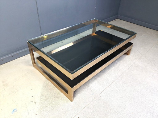 Table basse vintage à deux niveaux en belgochrom 23 carats, années 1970