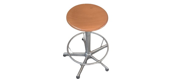 Image 1 of Industrial Technical Stool in Wood and Metal (Adjustable)