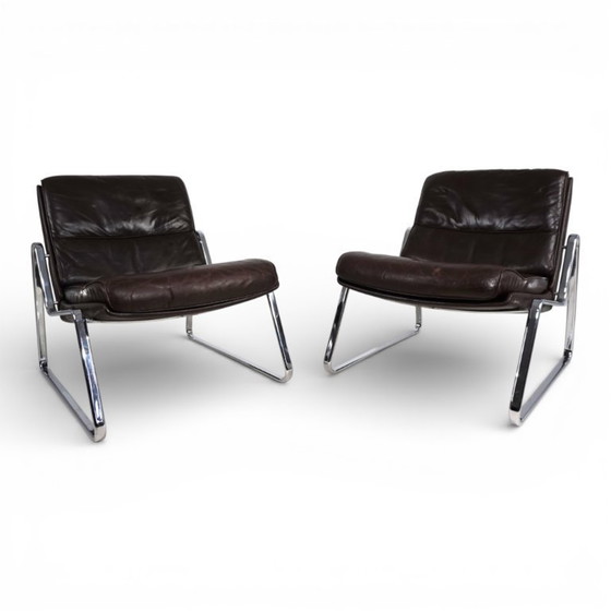 Image 1 of Set di 2 poltrone Drabert in pelle marrone di Gerd Lange, 1970