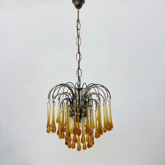 Image 1 of Mid Century Design Murano-Bernsteinglas-Tropfenleuchter, 1970er Jahre