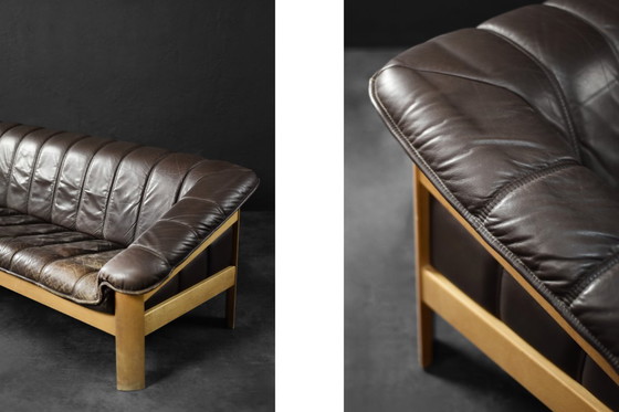 Image 1 of Divano vintage danese a 3 posti in pelle marrone, stile Mid-Century Modern, anni '70