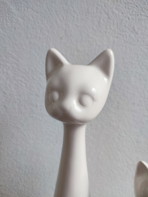 Figura de gato de cerámica vintage, color blanco, estilo retro.