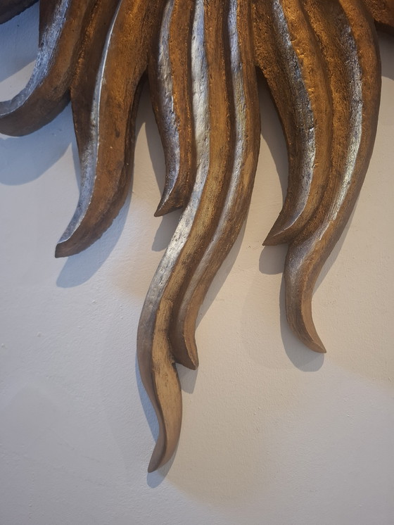 Image 1 of 80cm hoher Sonnenspiegel aus Holz von 1930. 14cm konvexes Glas. RARITÄT