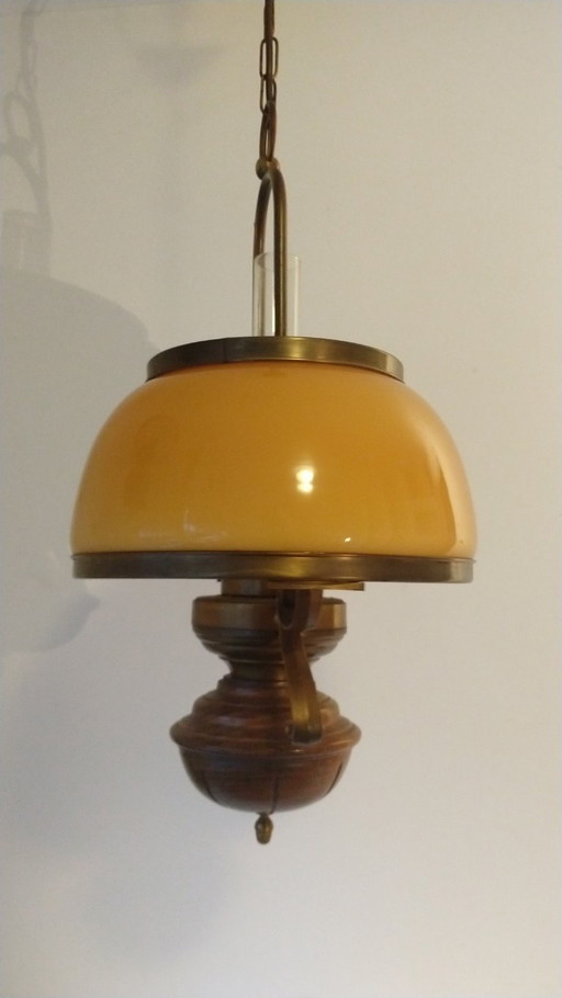Pilz Pendelleuchte Bernstein Glas 1970er