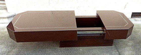 Image 1 of Bartafel uit de jaren 70 met geïntegreerd mechanisme, 125,5 cm lang.