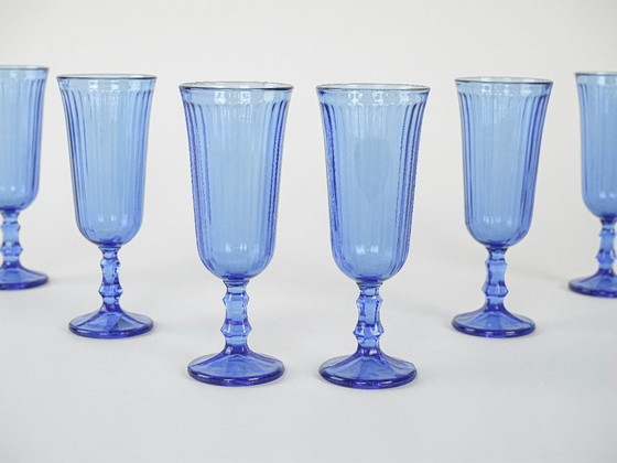Image 1 of Set di bicchieri da champagne color cobalto, design italiano, anni '70, produzione: Italia