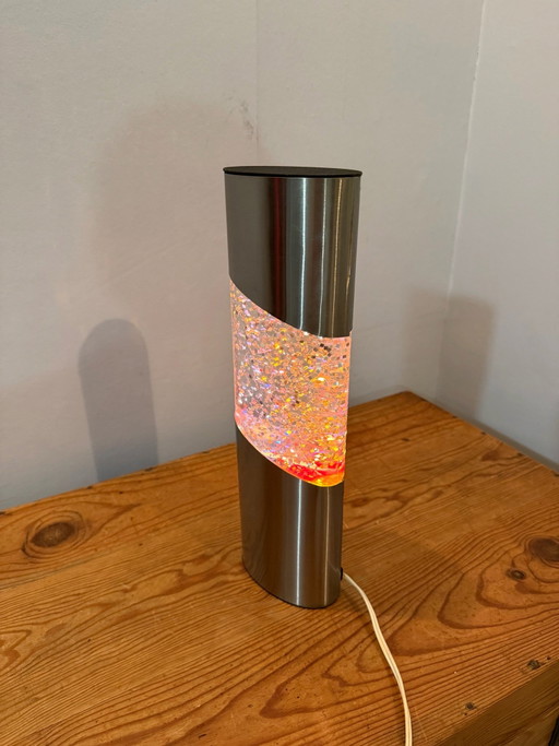 Ovale Glitzer-Stimmungslampe Space Age Design aus verchromtem Metall, Vintage 70er Jahre