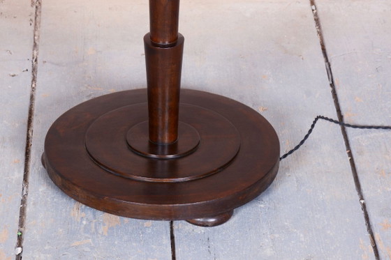 Lámpara de pie cubista restaurada, madera de haya, cromo, cristal opalino, recableada, checa, década de 1920. (photo 3 of 11)