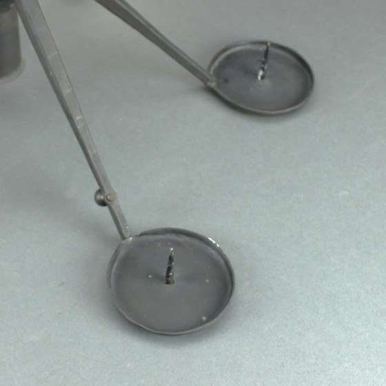 Image 1 of Manfred Bergmeister (1927-2019) - Brutalist handmade wrought bronze pendant lamp / six light candelabra