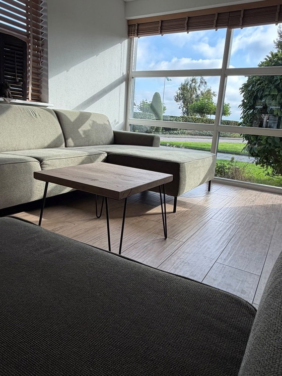 Oak coffee table with hairpin legs, Wood, Metal, Brown, Modern (photo 3 of 5)