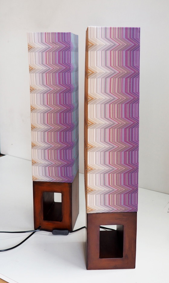 Image 1 of Vintage Wood Table Lamp/ Shadow Missoni Fabric