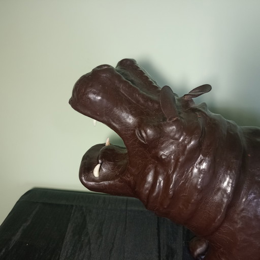 Vintage-Nilpferd aus Leder – Dekorativ & Zeitlos – 50 cm