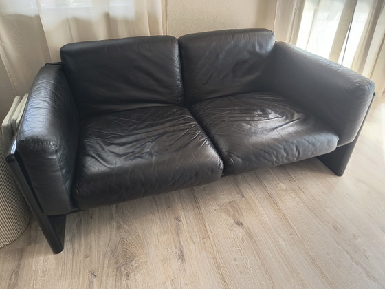 Image 1 of Vintage Design Ledersofa Set Original SIMONS  – 2 Sofas aus schwarzem Leder – 80er/90er Jahre
