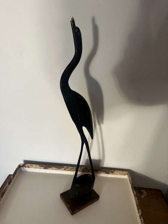 Image 1 of Grand Oiseau en Bois Noir Sculpté- Période Art-Deco H 43 cm