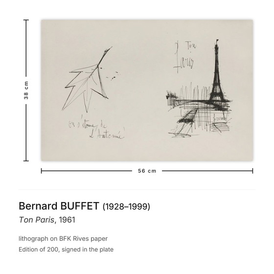 Lithographie de Bernard Buffet, Ton Paris 1961 – Lithographies et sérigraphies, Paper (photo 3 of 5)